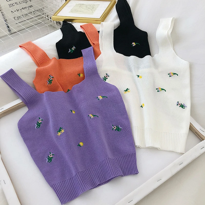 

Модные топы 2022, Женская майка y2k, вязаная кофта с переплетением на груди, женский корейский модный топ с вышивкой, Прямая поставка