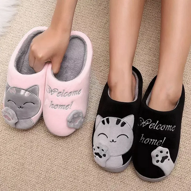 

Тапочки с мультяшным котом для женщин, зимняя домашняя обувь, мягкая женская обувь для дома, сланцы для пар, Прямая поставка