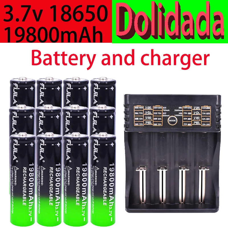 

3.7V 19800mAh 18650 Battery + 4-Slot Charger For LED Flashlight Radio Electric Fan Rechargeable Replacement Batteria