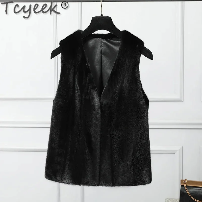 Норковый жилет Tcyeek из натурального меха женская зимняя куртка пальто верхняя