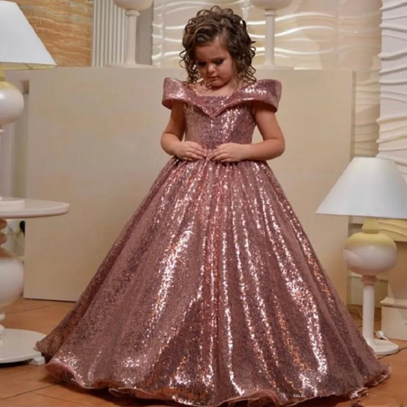 Блестящее бальное платье принцессы вечернее для девочек с длинными рукавами и