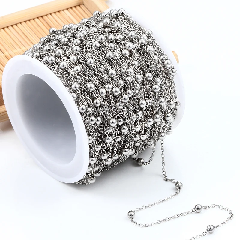 Fashion Beaded Cross Flat Chain Stainless Steel DIY Women Necklace Earring Tassle Ornament Jewellery Making Supplies Accessorie