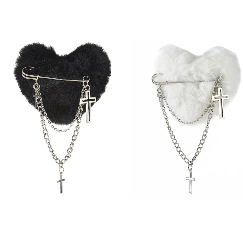 

Плюшевая шпилька в форме сердца с висящим крестом Y2k Заколка для волос Duckbill для женщин