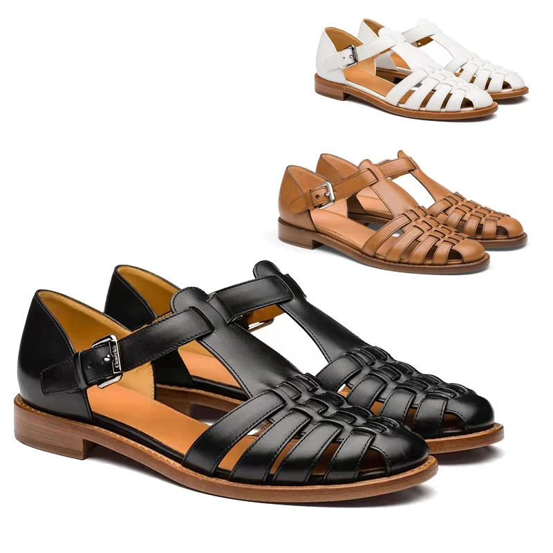 

Women Vintage Sandal Hollow Buckle Low Heel Breathable Garden Beach Shoes Casual Gladiator Roman Sandals Designer Shoes Luxury