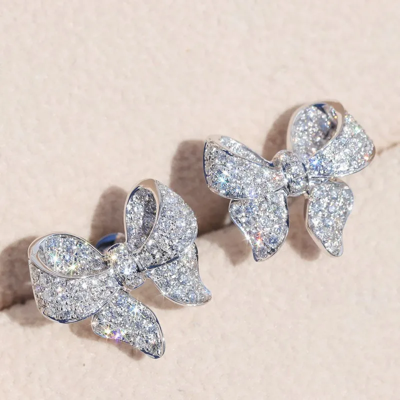 

2022 Korean Fashion Earring Bow Stud Earring for Women Bling Charm Inlaid Zircon Bowknot Earring Wedding Engagement Jewelry Gift