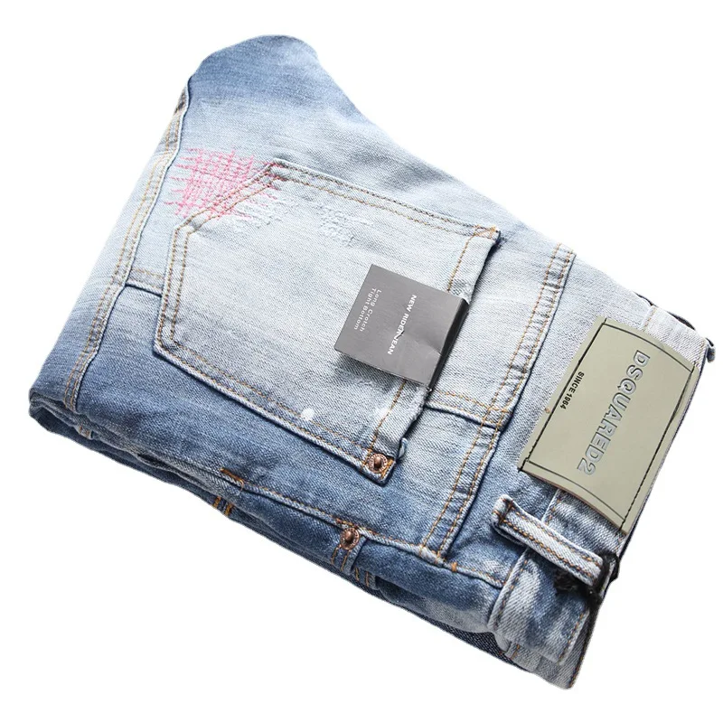 Mens Jeans Casual Long Pants Trouser Men's Fashion Casual Slim Denim Pants Biker Hole Hip Hop Elastic Jeans Fashion Streetwear