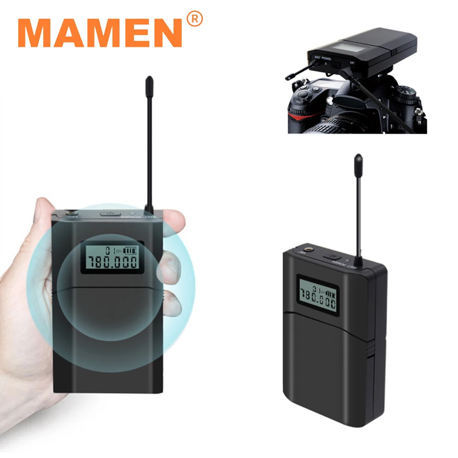 Беспроводной петличный микрофон MAMEN UHF с передатчиком и 6 дополнительными каналами для Canon Nikon DSLR SLR камеры видеозаписи