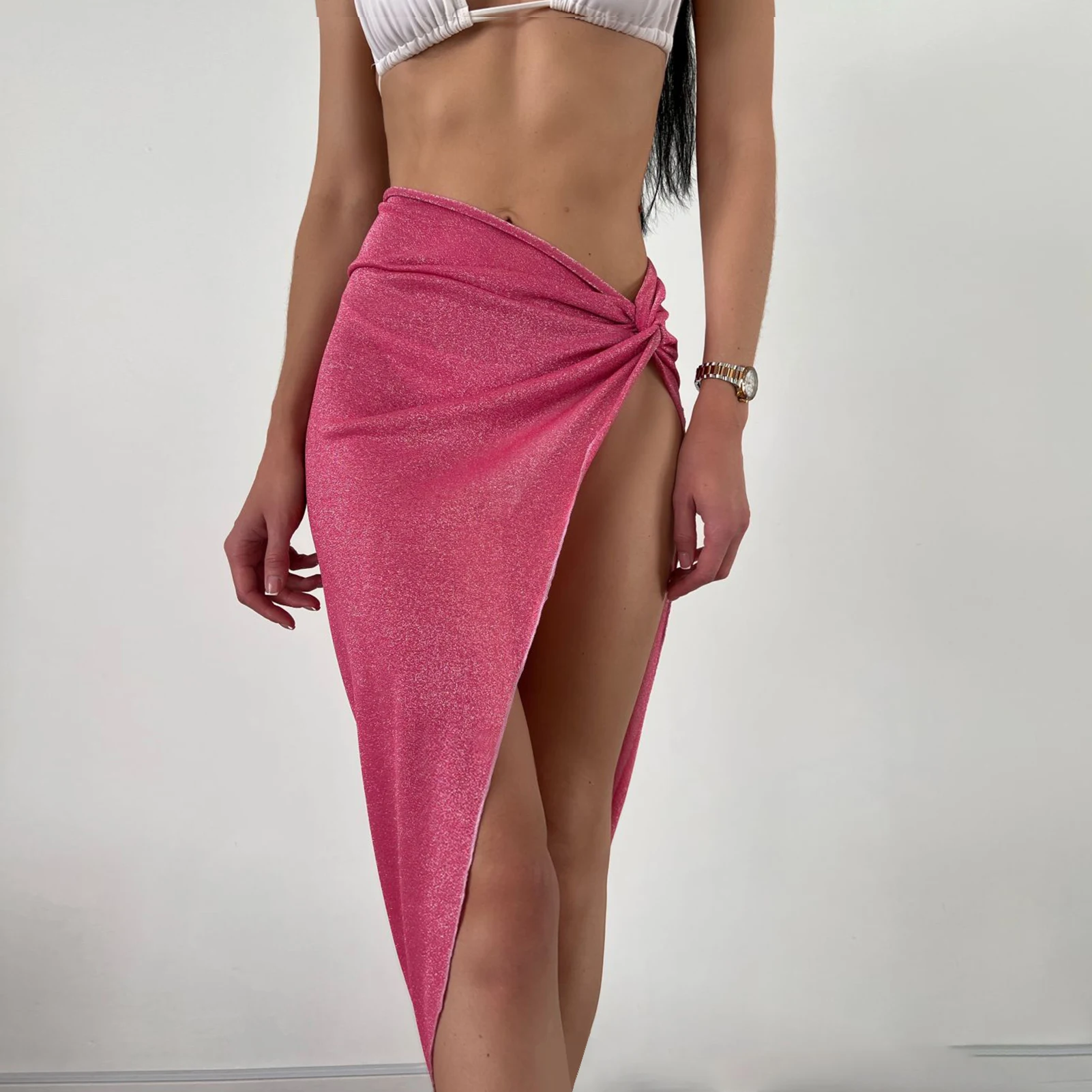 

Пикантная Пляжная накидка на шарф, свободная женская Пляжная накидка на шарф, однотонная ассиметричная юбка с боковой талией на шнуровке, для отдыха на море