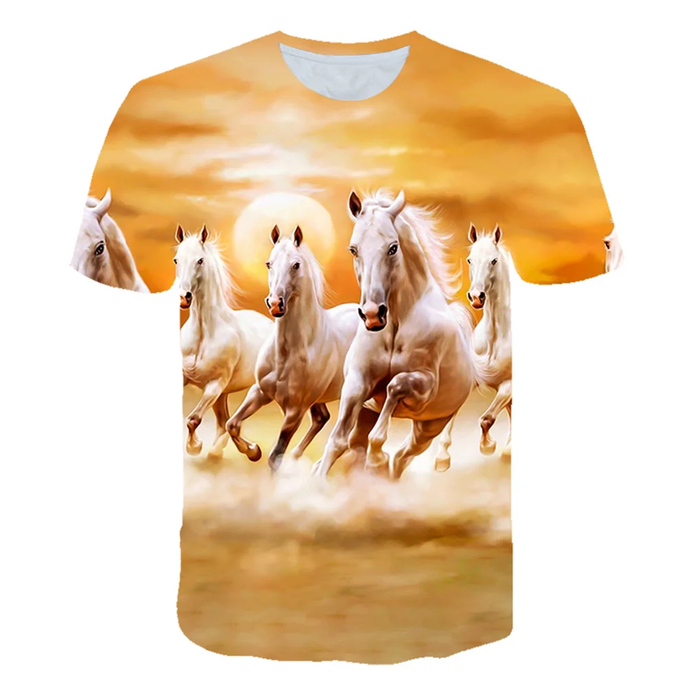 

2023 Summer New Men's and Women's Fashion Casual Short Sleeve Top Animal Horse Series 3D Digital Printing Loose Size T-shirt