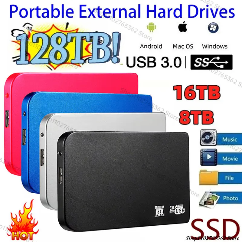 

Portable Original 128TB SSD High-speed External Solid State Hard Drive 16TB USB3.0 Interface HDD Mobile Hard Drive for Laptops
