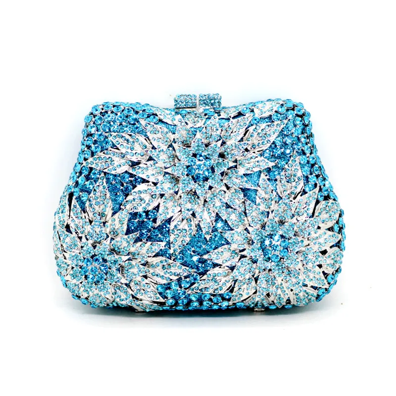 Luxury Crystal bluer Diamond Flower Book Clutch Bag Wedding Dress Bag Toiletry Bag Evening Party Package Day Bags