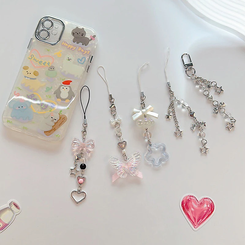 1 шт. милый брелок ручной работы из бисера-бабочки для камеры IP 11 Kawaii Y2K Love подвеска