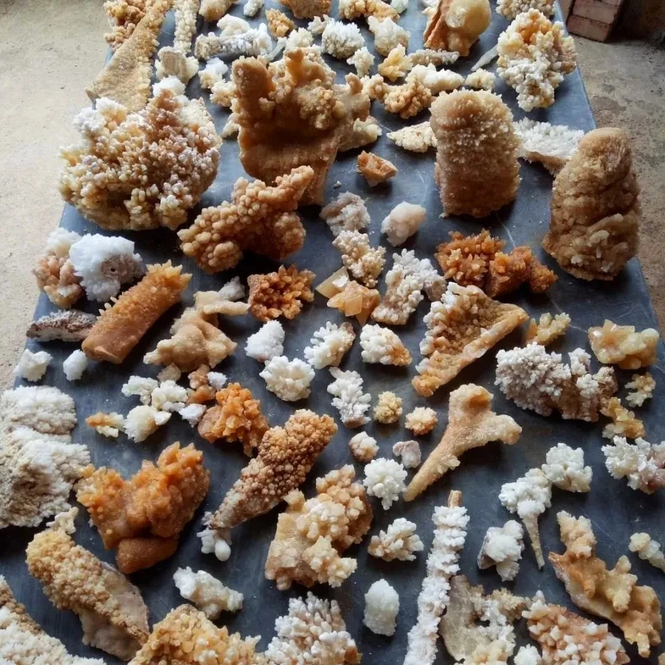 Clearance 1Kg Pure Natural White Crystal Cluster Yellow Stalactite Crystal Stone Strange Stone Crystal Flower Karst Cave Decorat