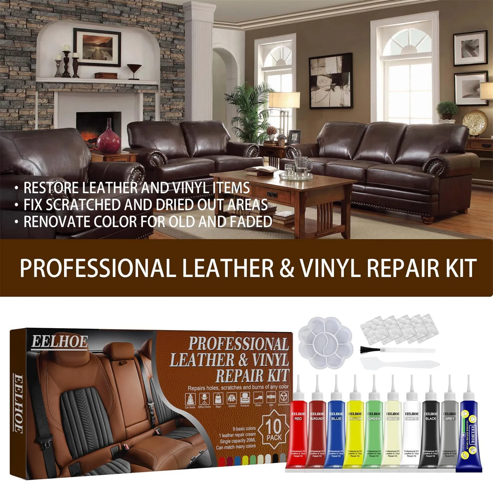 

Leather And Vinyl Repair Kit Leather Recoloring Repair Kit Leather Repairing Compound Restorer Of Your Furniture Jacket Sofa