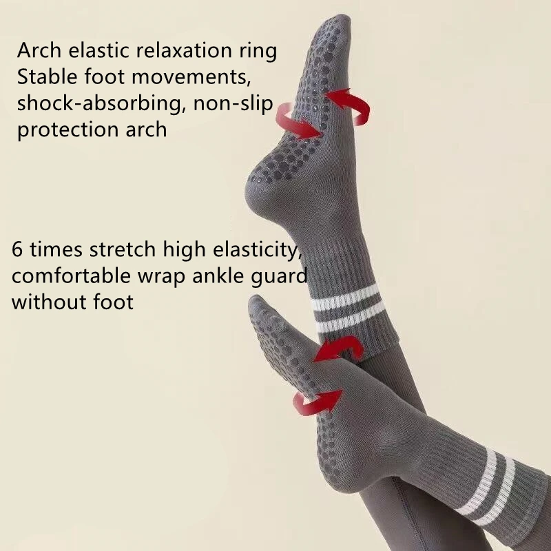 Striped yoga socks women's mid-tube socks non-slip cotton solid color non-slip silicone indoor fitness socks for women