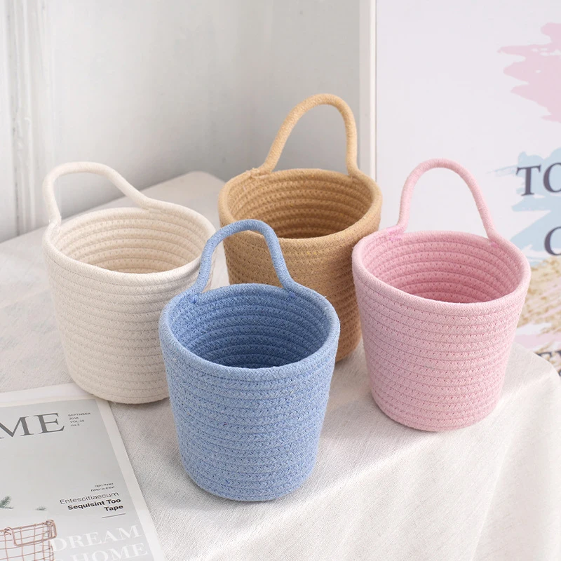 

Ins Sundries Box Snacks Rope Keys Woven Cotton Toys Laundry Organizer Desktop Storage Hangable Baskets Basket Small