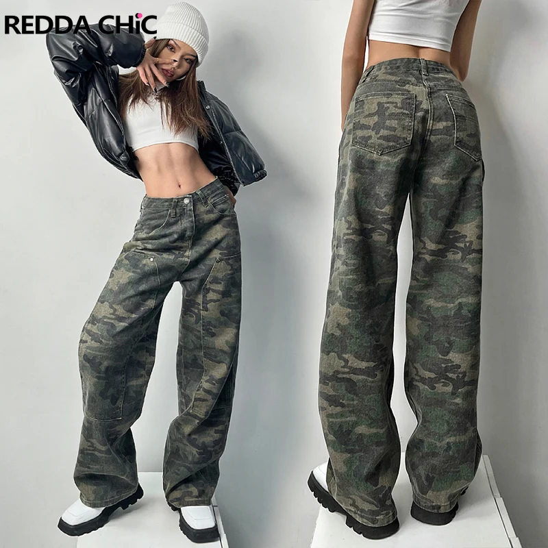 REDDACHiC Acubi Fashion Camouflage Cargo Pants Women Baggy Jeans 90s Skater Style Clothes Long Oversized Trousers Y2k Aesthetic