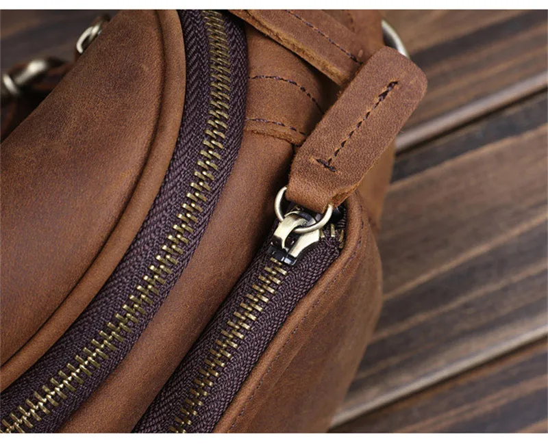 Retro fashion handmade crazy horse cowhide men's chest bag leisure luxury designer youth go out sports summer hot sale pockets