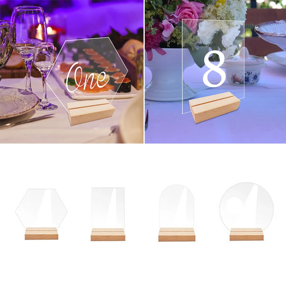 

10Pcs Acrylic Wedding Table Number Sign DIY Blank Clear Display Signs with Wooden Base for Wedding Party Event Table Decoration