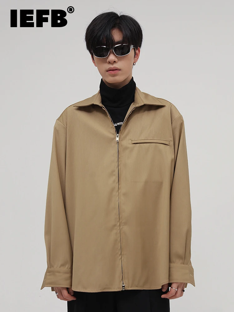 

IEFB Men's Wear Double Zipper Design Trend Jacket 2022 New Spring Casual Vintage Oversized Short Coat Lapel Long Sleeve 9A0956