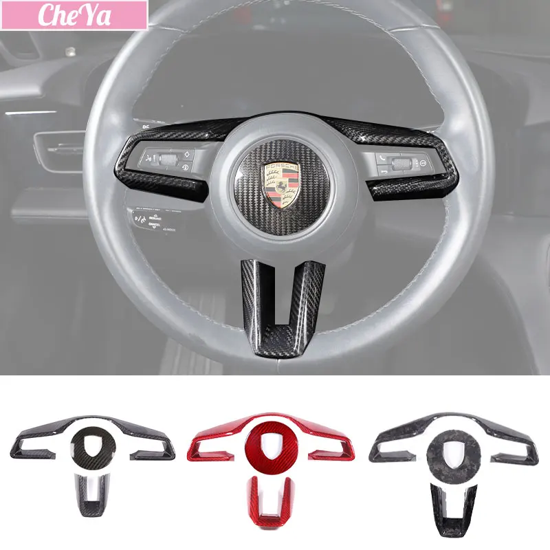 

CheYa for Porsche 911/Taycan 2019-23 Car Steering Wheel Button Decorative Frame Sticker U-shaped Frame Carbon Fiber Accessories