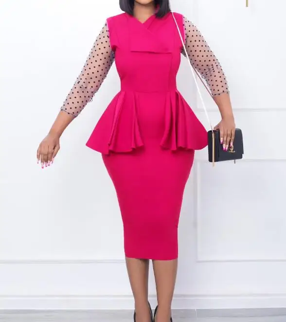 

Платье, новинка 2023, лидер продаж, модная женская сетчатая юбка-карандаш с V-образным вырезом и оборками