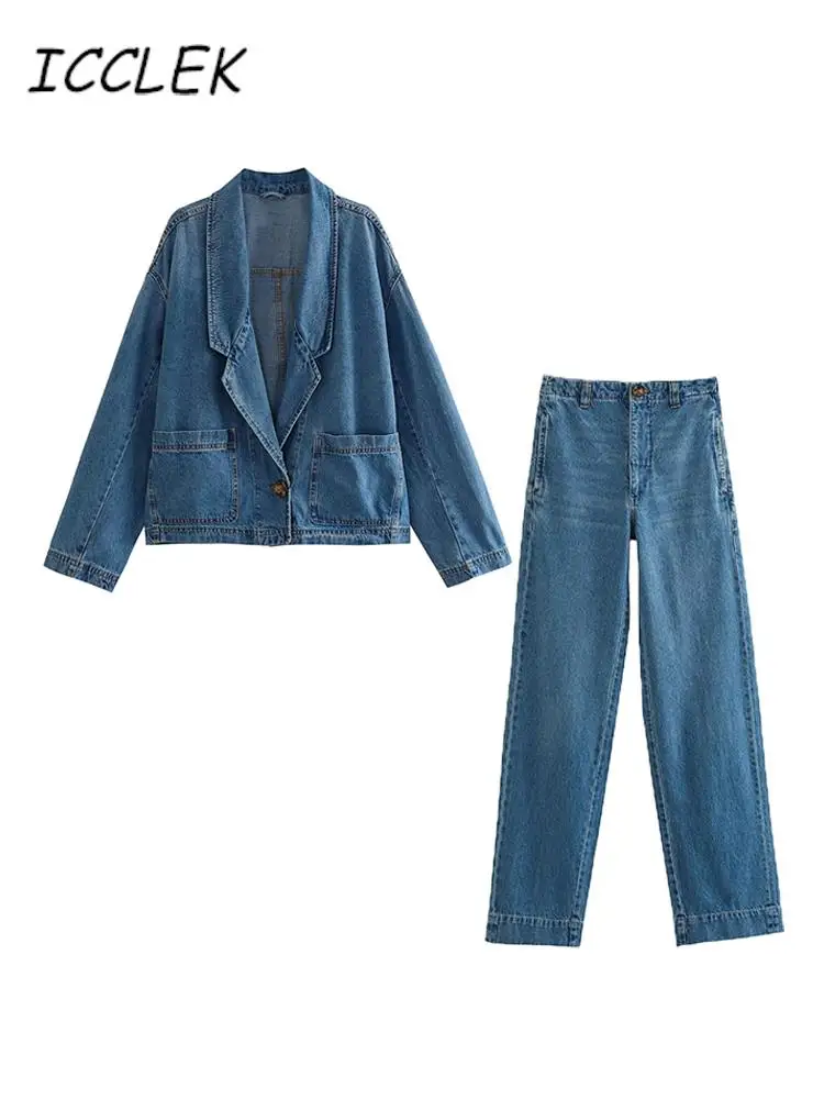 

Icclek Denim Jackets Women 2023 New Spring Autumn Retro Outwear Long Sleeve Casual Jean Coat Female Oversized Loose Coats Jacket