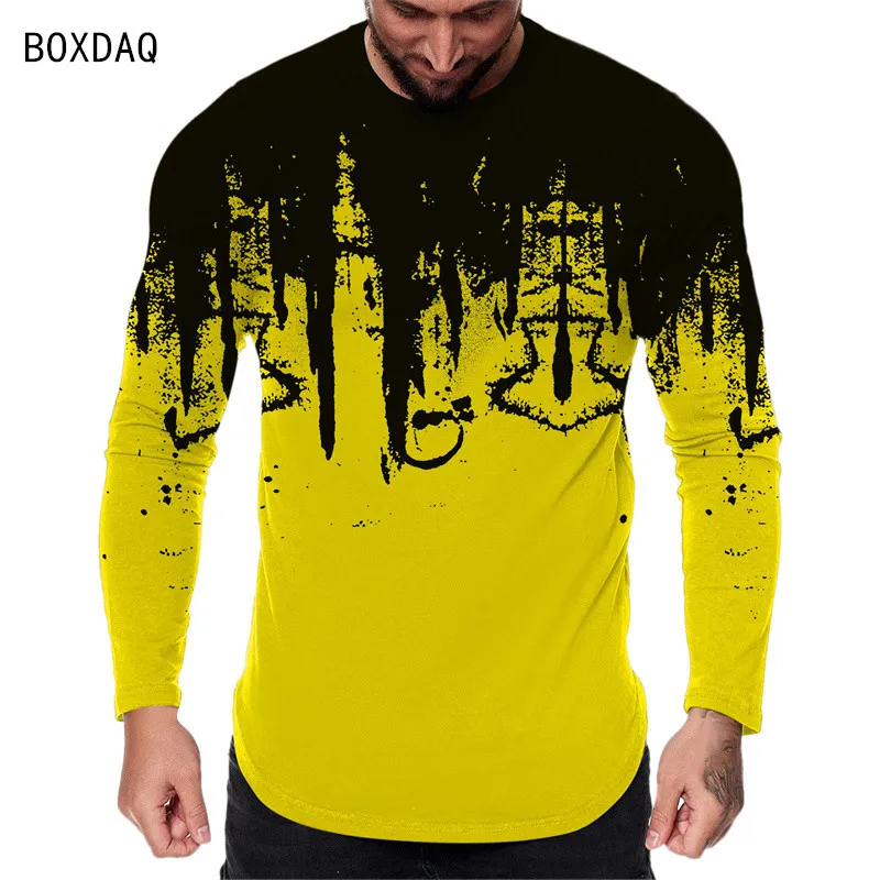 

Мужская футболка с длинным рукавом, повседневные топы с 3D художественным принтом, свободная Универсальная футболка большого размера, осень...