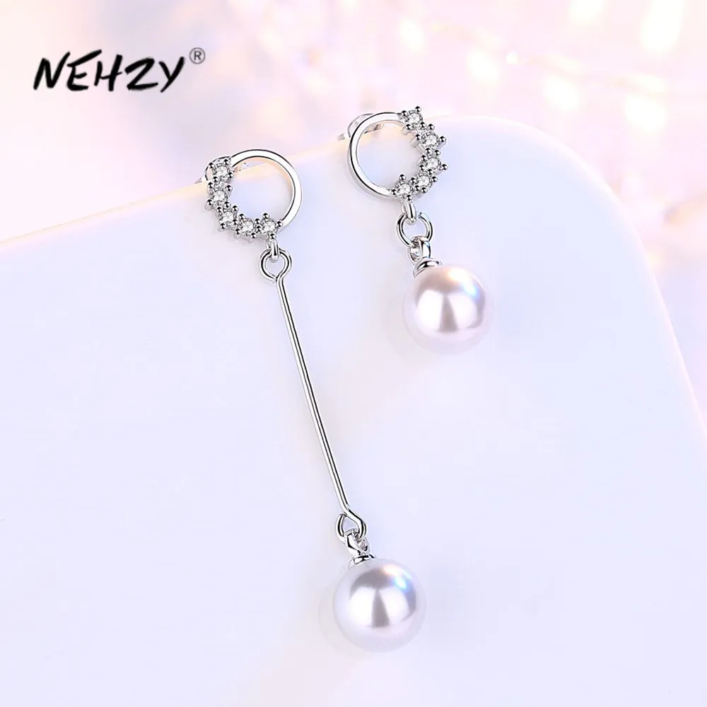 

NEHZY Silver plating New Woman Fashion Jewelry High Quality Cubic Zirconia Exaggerated Long Tassel Round Pearl Earrings