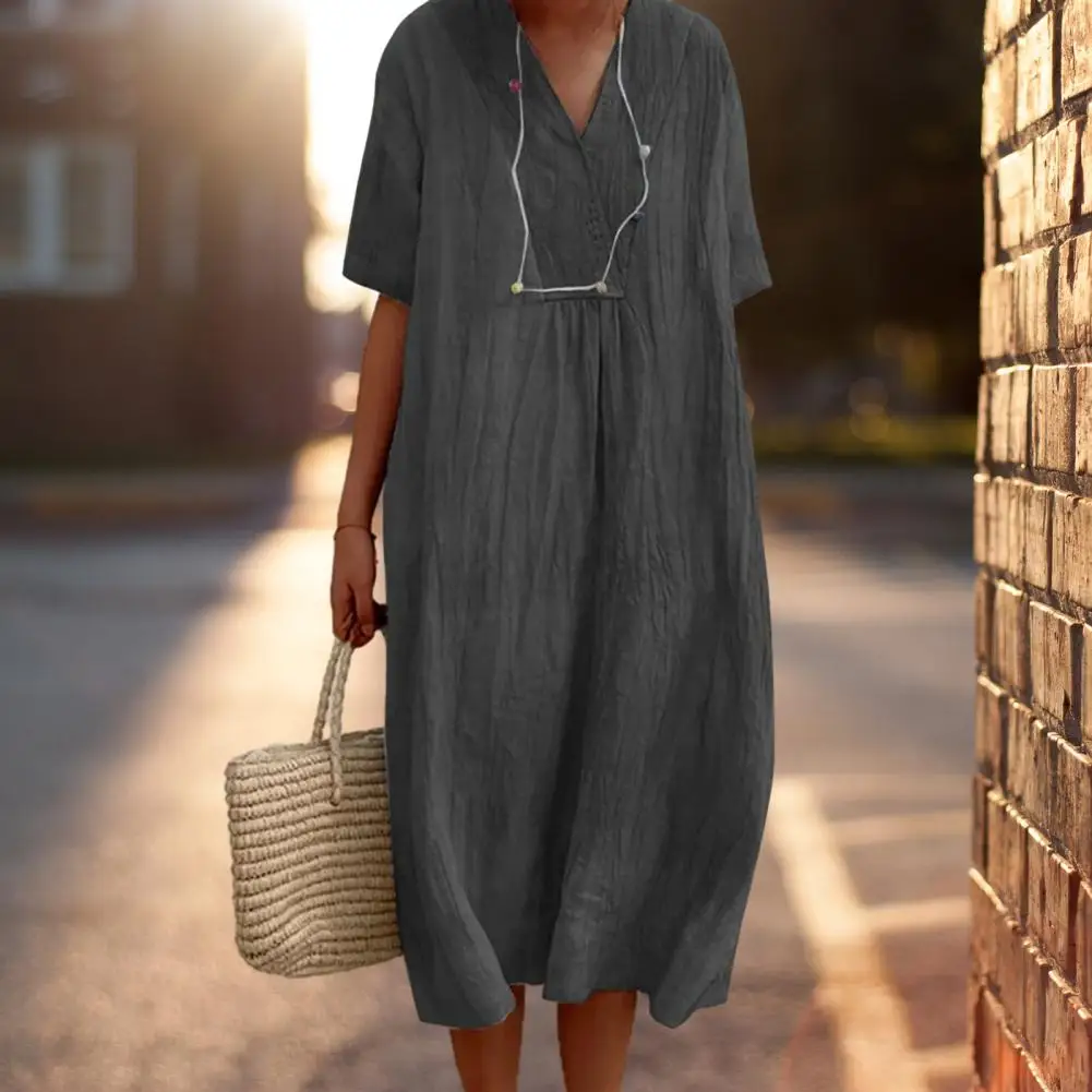 

Beach Dress Chic Friendly to Skin Pullover Midi Dress Soft Midi Dress Colorfast Beach Dress Women Garment