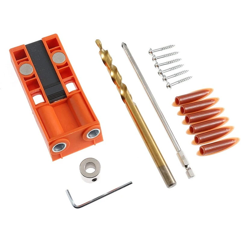 

Набор кондукторов для сверления, комплект из 17 предметов для деревообработки с наклонным отверстием, сверлом и шестигранным ключом, с заглу...