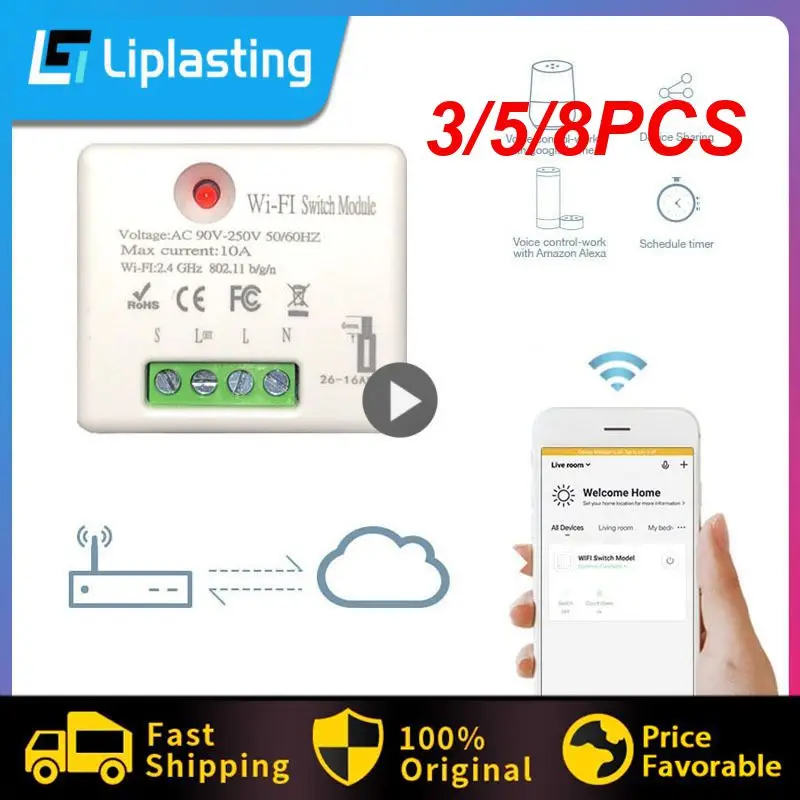 

3/5/8PCS 10a Voice Control Automation Light Socket Remote Control Breaker Switch Module Tuya Smart Remote Switch 50/60hz Diy New