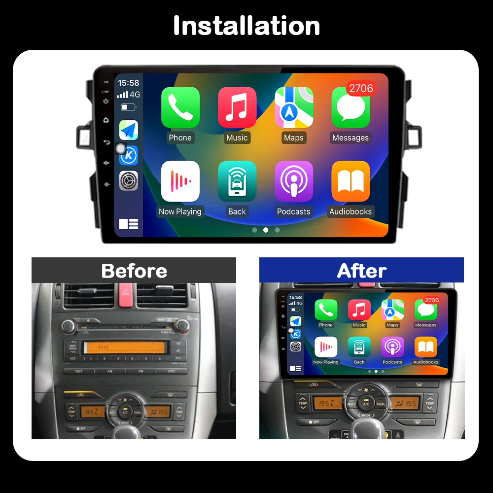 Мультимедийный плеер Bluetooth Carplay для Toyota Auris E150 2006-2012 с Wi-Fi Android OS GPS Navi 2 5D экран