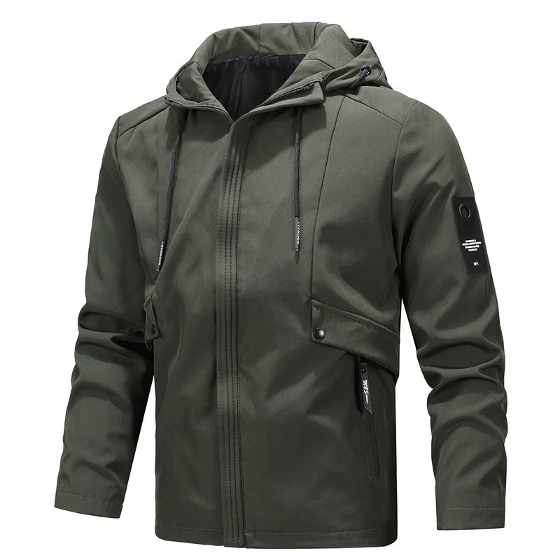 Jacket Autumn Men Fashion Casual Windbreaker Jacket Men 2023 New Premium Hooded Clothes Male Military Outwear Pocket Coat 6XL