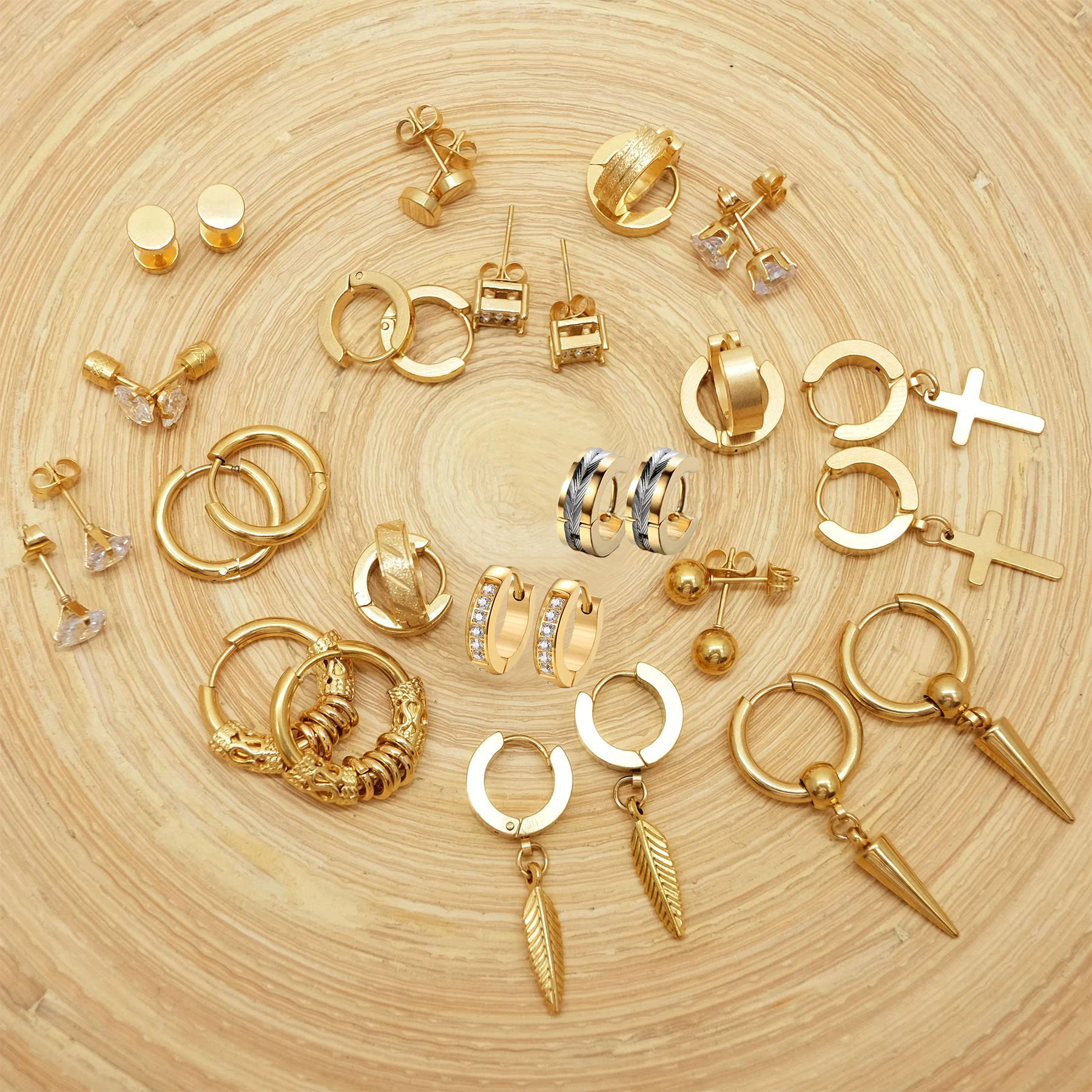 Серьги-гвоздики из нержавеющей стали с фианитом 1-18 пар