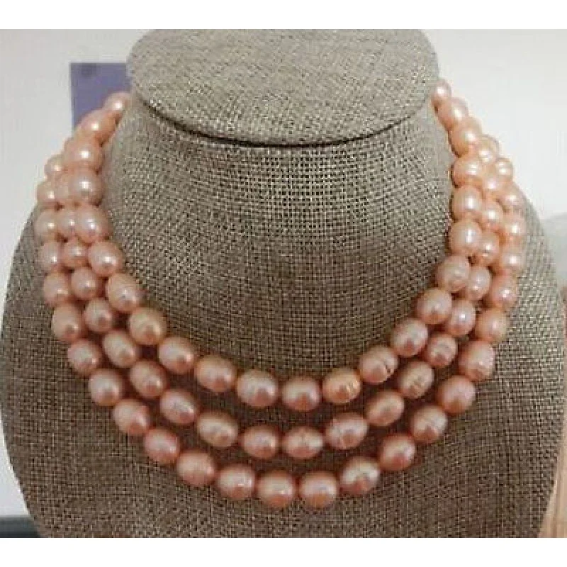 

Huge 9-10mm natural south sea pink pearl nelace 49 Inch white fish shape