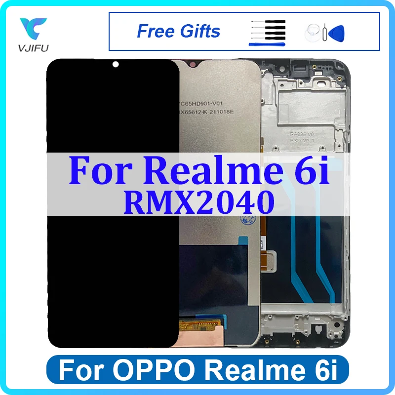 Оригинальный ЖК-дисплей 6,5 дюйма для OPPO Realme 6i RMX2040, детали для замены с рамкой, протестированные детали для ремонта