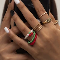color rice bead beaded set ring vintage hollow line metal opening adjustable ring female
