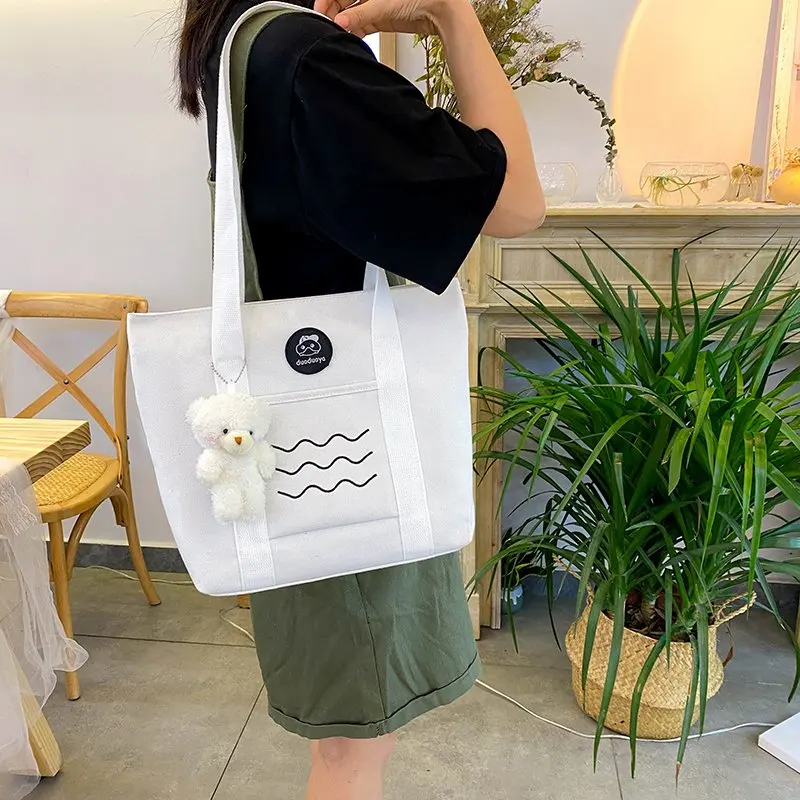 

Холщовая Сумка на плечо, вместительная сумка для покупок, Женская Повседневная милая сумка на молнии для девушек, в студенческом стиле