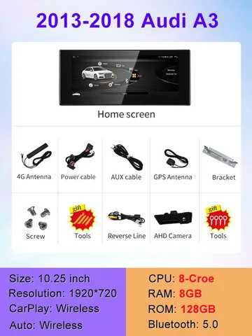 10,25-дюймовый 8-ядерный Android13 беспроводной CarPlay AUTO для AUDI A3 автомобильная интеллектуальная система автомобильный мультимедийный экран GPS-навигация
