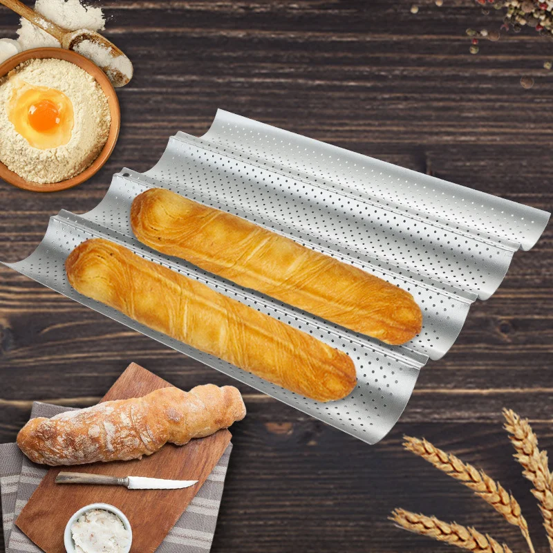 

4pcs Non-Stick Bread Pans Baking utensils Tray Pastry Tools Loaf Baguette Mold Loaves Baking Tray Baguette Pan Bakeware WF13