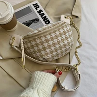 houndstooth small simple waist packs women 2022 winter chest bags female fashion phone purses chain travel belt bag