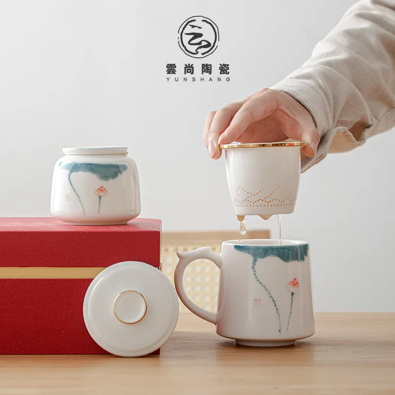 Жадеитовая чайная чашка с крышкой и для офиса домашнего использования легкая