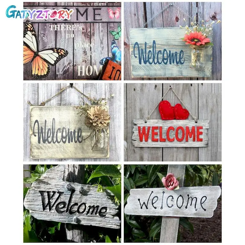 

GATYZTORY Coloring By Number "Welcome" brand Drawing On Canvas Picture By Number Art HandPainted Home Decor DIY Gift
