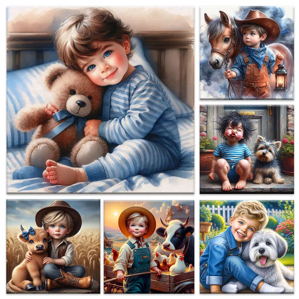 Алмазная картина для маленького мальчика и собаки лошади алмазная вышивка