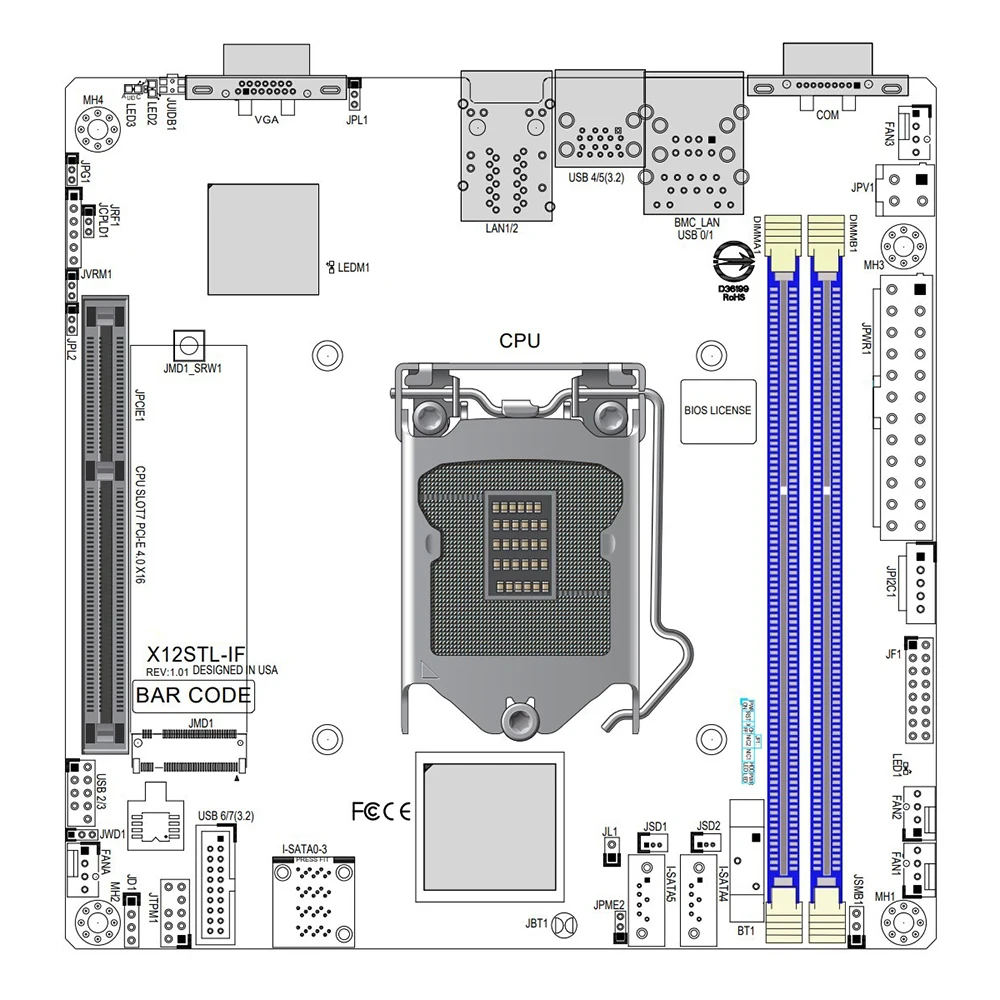X12STL-IF для Supermicro C252 LGA1200 64 ГБ DDR4-3200 МГц M.2 6XSATA3 Mini-ITX серверная материнская плата