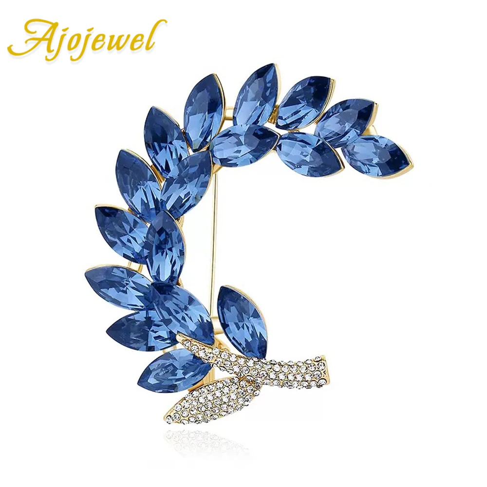 

Ajojewel Blue Crystal Leaf Brooch 2023 Silver-color Women's Suit Pin Corsage Cloth Jewelry Fashion Gift Ideas