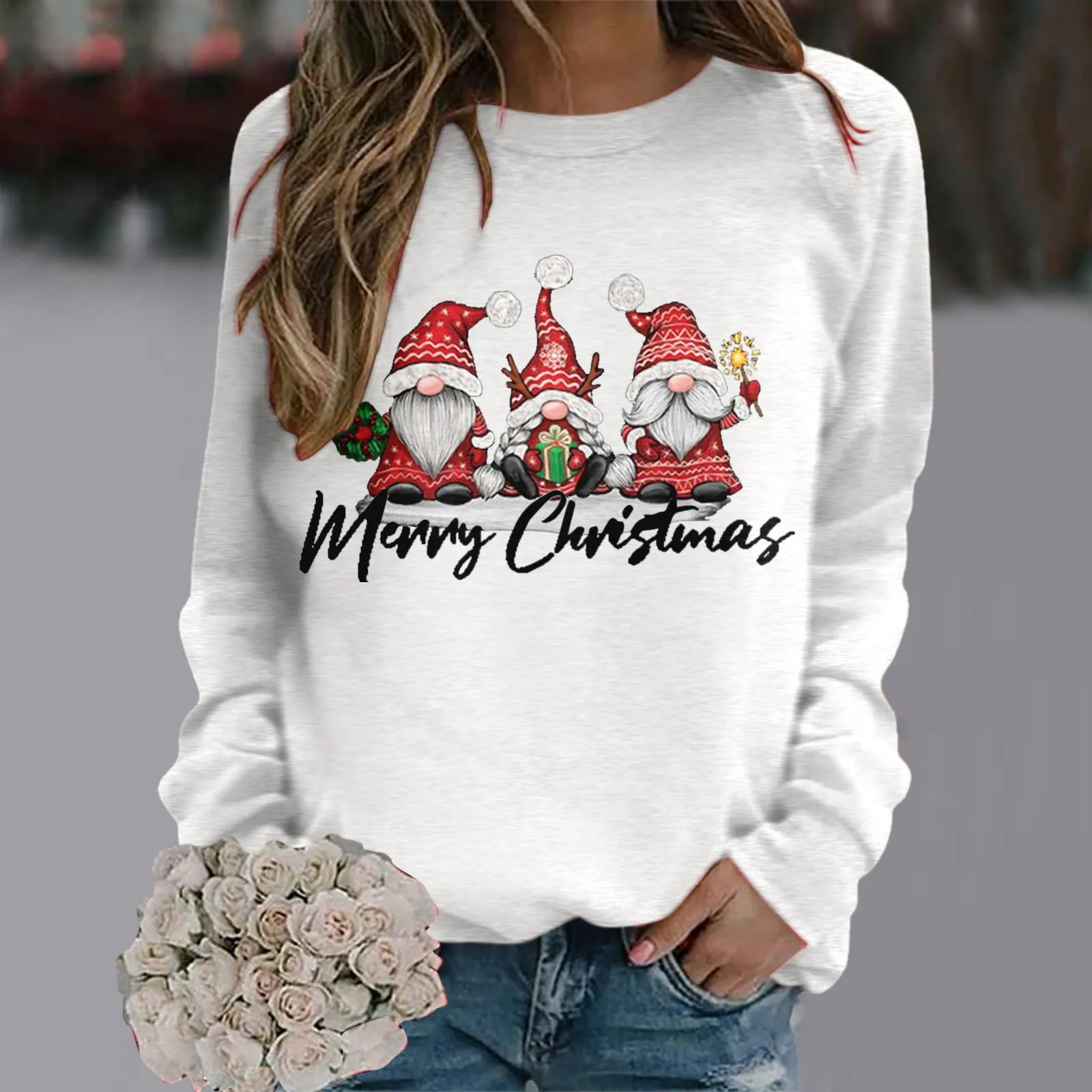 

Womens Christmas Print O Neck Sweatshirt Round Neck Fit Pullover Tops Casual Long Sleeve Shirts Loose Pullover Ropa De Mujer