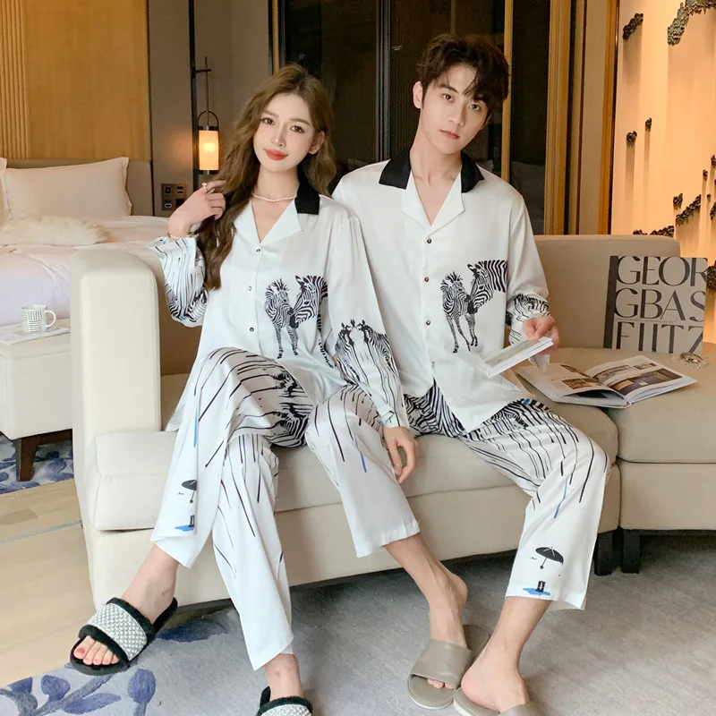 

Пижамный комплект Jxgarb для пар, атласный комплект с принтом зебры, с длинным рукавом, ночная рубашка для влюбленных, весна-лето-осень 2023