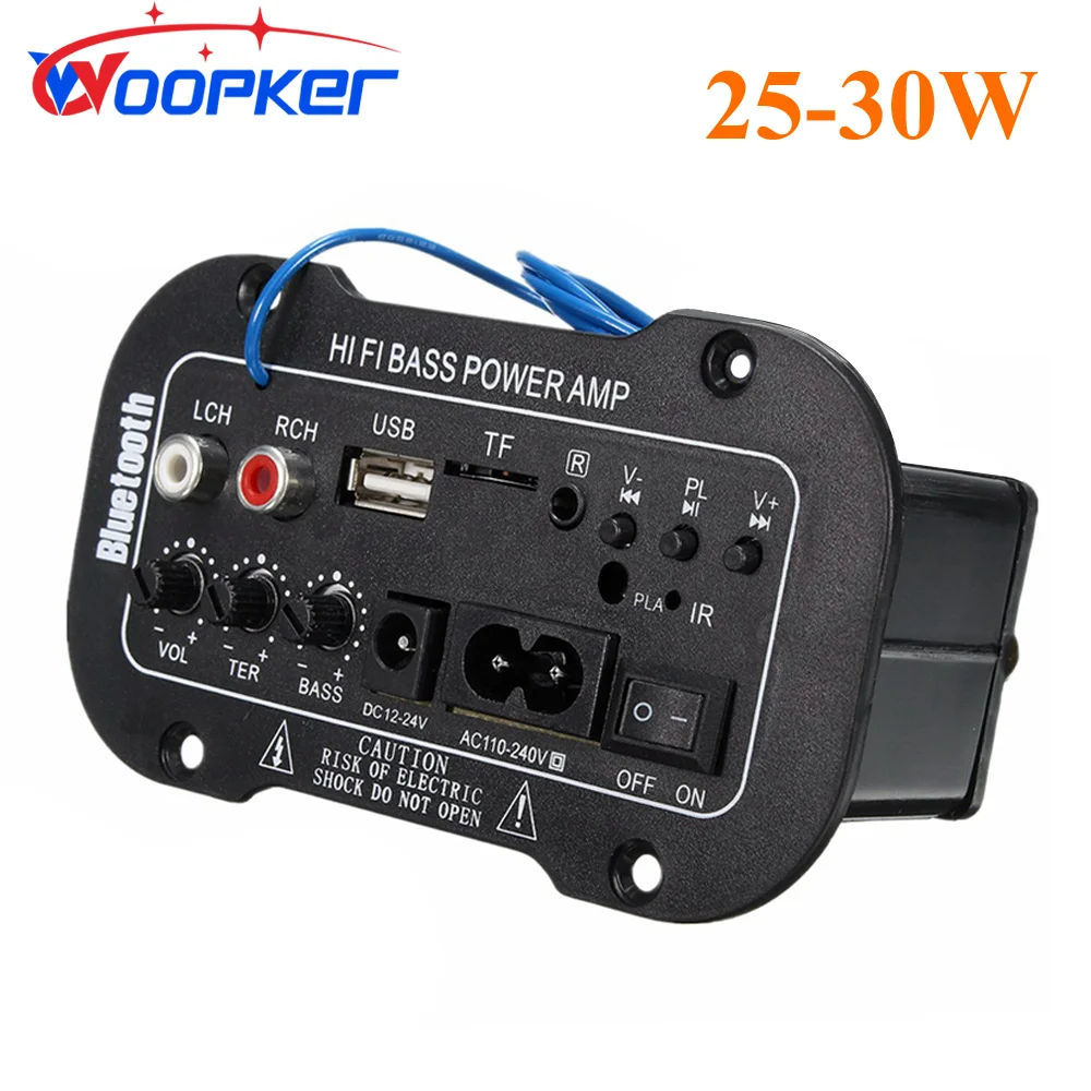 

Woopker Power Amplifier Board 25-30W Digital Bluetooth Amplificador Module AUX TF Card USB Medie Player 110V/220V/12V/24V